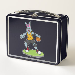 Kaninchen als Basketballspieler mit Basketball Metall Brotdose