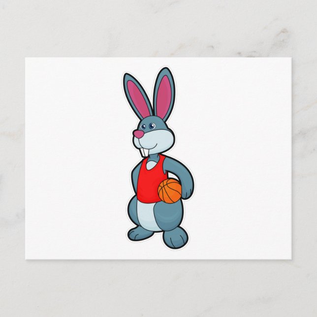 Kaninchen als Basketballspieler mit Basketball Postkarte (Vorderseite)