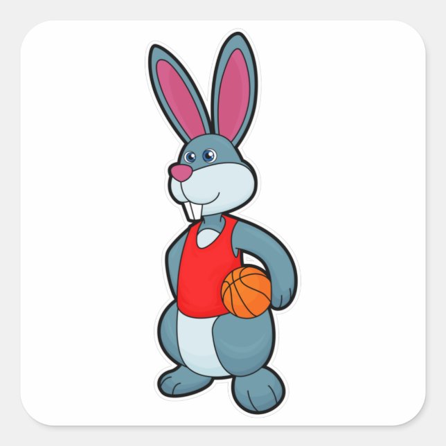 Kaninchen als Basketballspieler mit Basketball Quadratischer Aufkleber (Vorderseite)