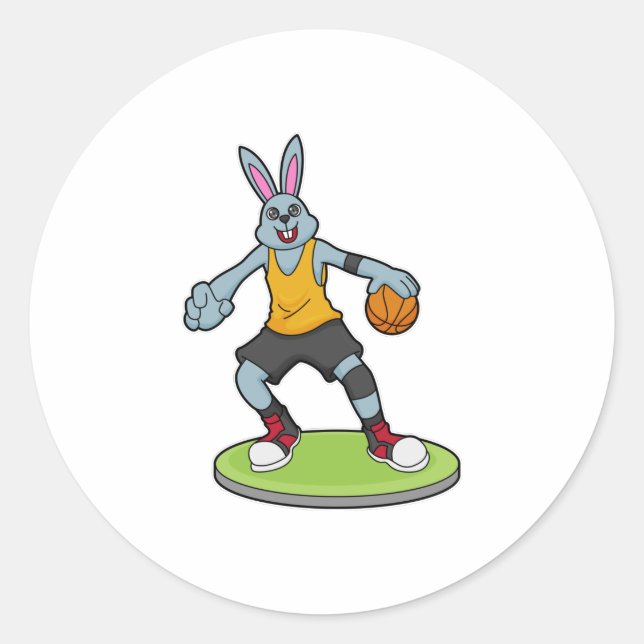 Kaninchen als Basketballspieler mit Basketball Runder Aufkleber (Vorderseite)