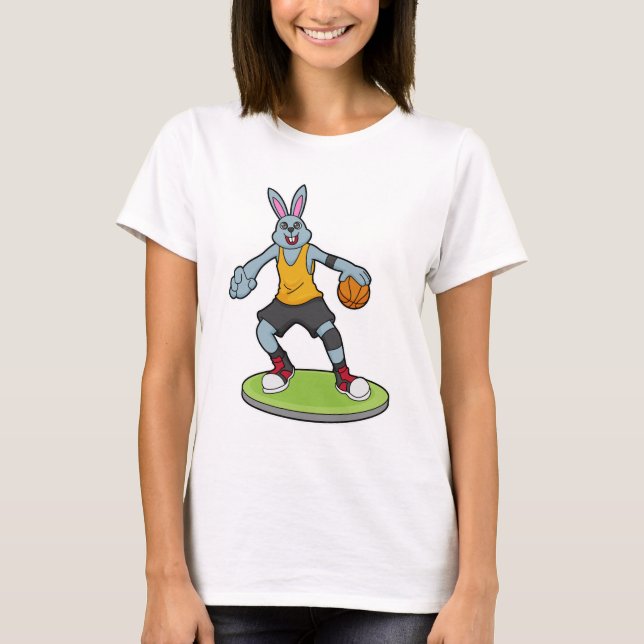 Kaninchen als Basketballspieler mit Basketball T-Shirt (Vorderseite)
