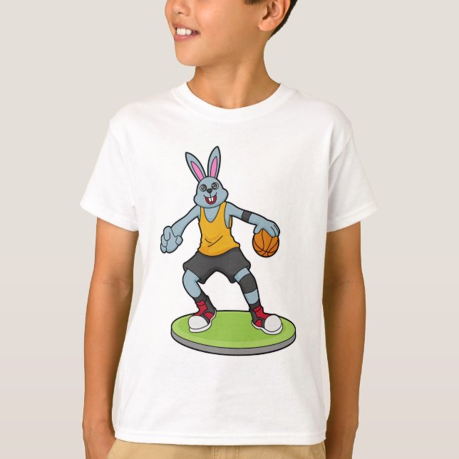 Kaninchen als Basketballspieler mit Basketball T-Shirt (Vorderseite)