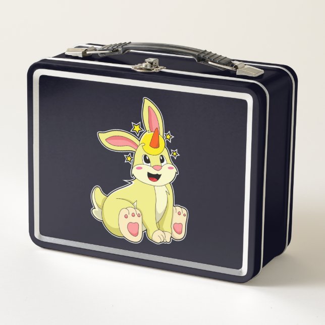 Kaninchen als Einhorn Metall Brotdose (Vorderseite)