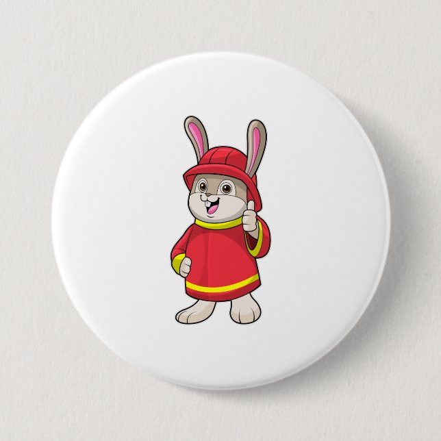 Kaninchen als Feuerwehrmann mit Helm Button (Vorderseite)