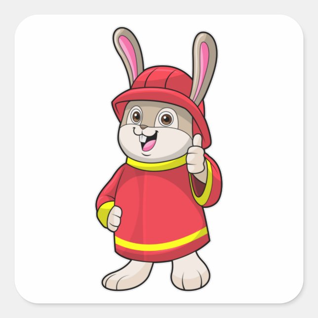 Kaninchen als Feuerwehrmann mit Helm Quadratischer Aufkleber (Vorderseite)