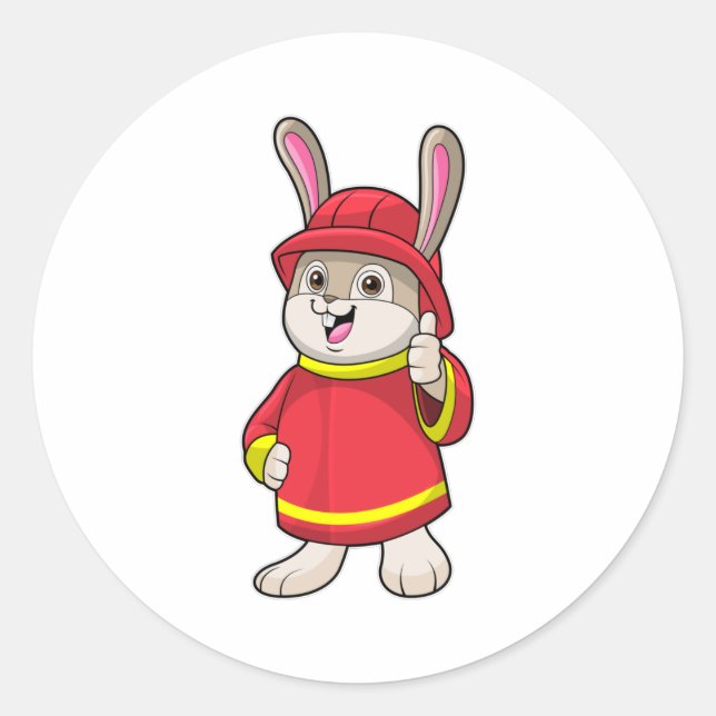 Kaninchen als Feuerwehrmann mit Helm Runder Aufkleber (Vorderseite)