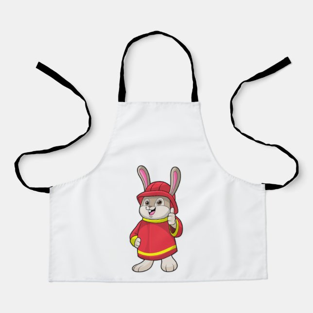 Kaninchen als Feuerwehrmann mit Helm Schürze (Vorderseite)