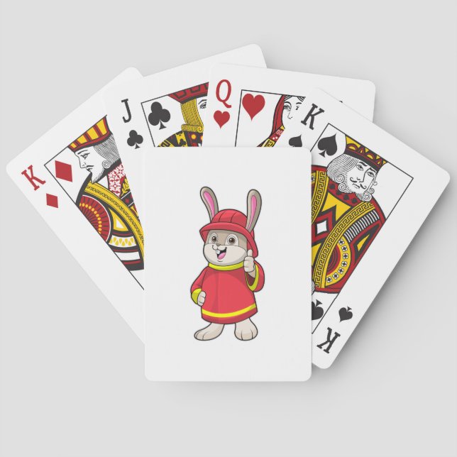 Kaninchen als Feuerwehrmann mit Helm Spielkarten (Rückseite)