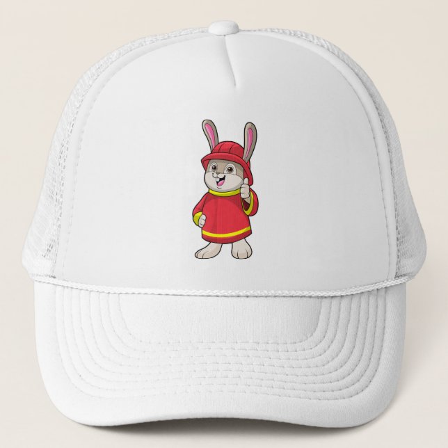 Kaninchen als Feuerwehrmann mit Helm Truckerkappe (Vorderseite)