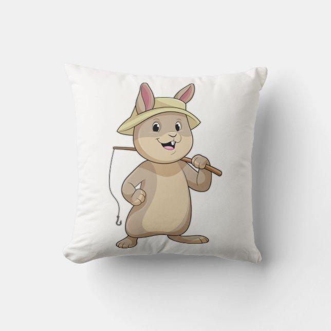 Kaninchen als Fisher mit Angelrute Kissen (Vorderseite)