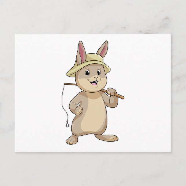 Kaninchen als Fisher mit Angelrute Postkarte (Vorderseite)