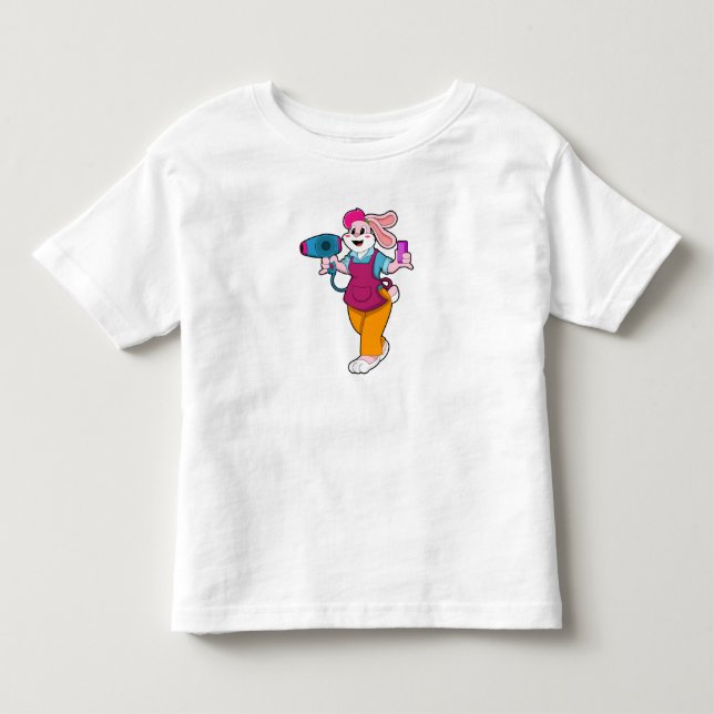 Kaninchen als Friseur mit Fön und Kamin Kleinkind T-shirt (Vorderseite)