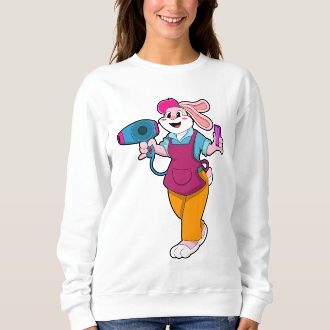 Kaninchen als Friseur mit Fön und Kamin Sweatshirt (Vorderseite)