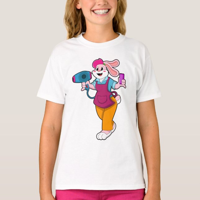 Kaninchen als Friseur mit Fön und Kamin T-Shirt (Vorderseite)
