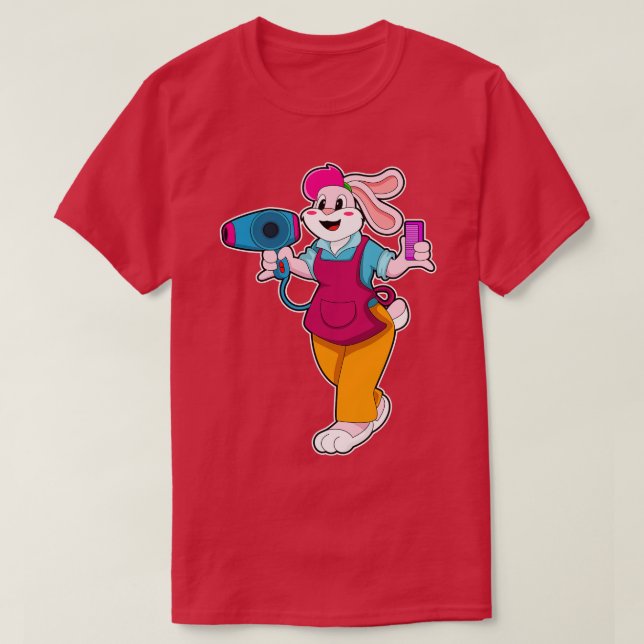 Kaninchen als Friseur mit Haartrockner Komb T-Shirt (Design vorne)