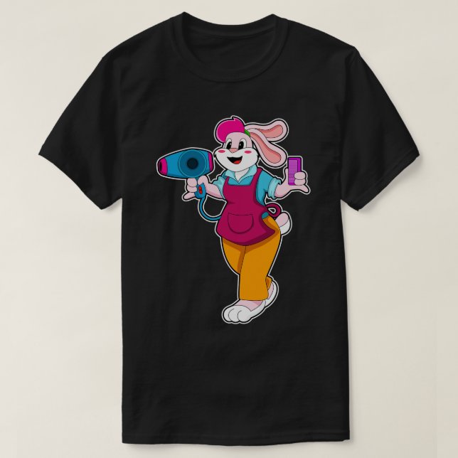 Kaninchen als Friseur mit Haartrockner Komb T-Shirt (Design vorne)