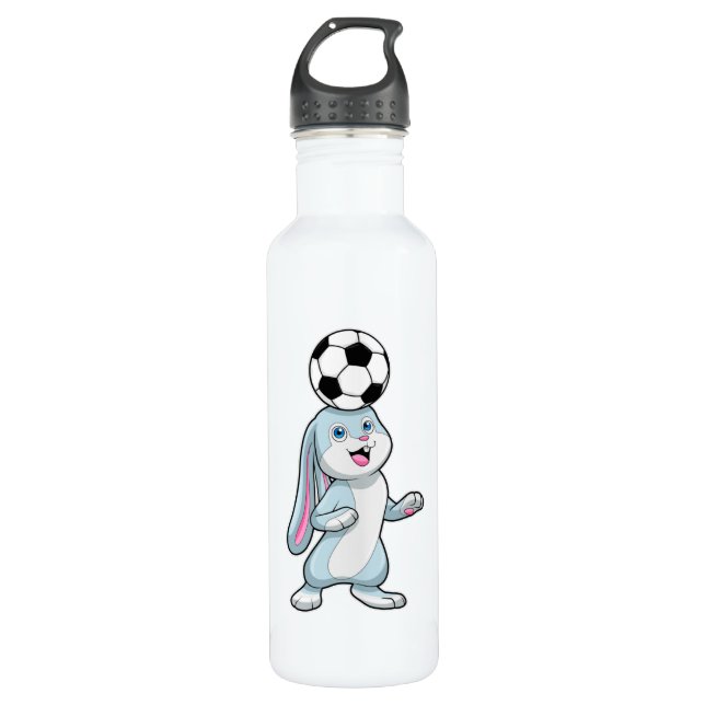 Kaninchen als Fußballspieler mit Fußball Edelstahlflasche (Vorderseite)