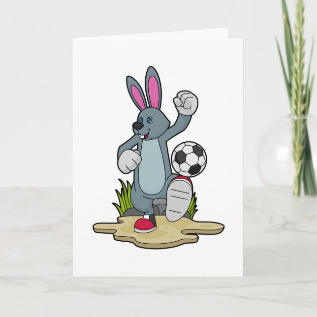 Kaninchen als Fußballspieler mit Fußball Karte (Vorderseite)