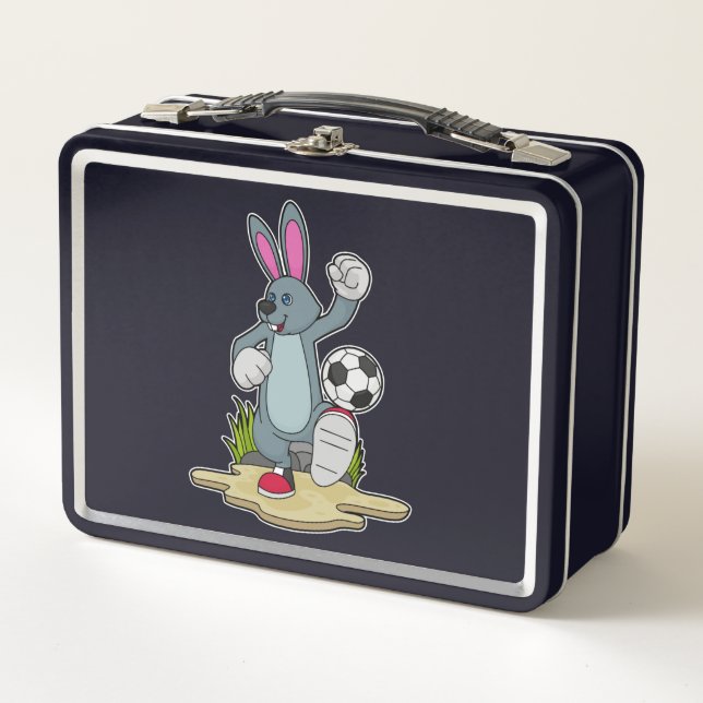 Kaninchen als Fußballspieler mit Fußball Metall Brotdose (Vorderseite)