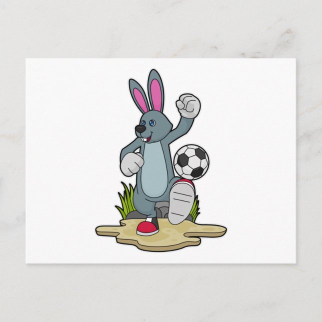 Kaninchen als Fußballspieler mit Fußball Postkarte (Vorderseite)