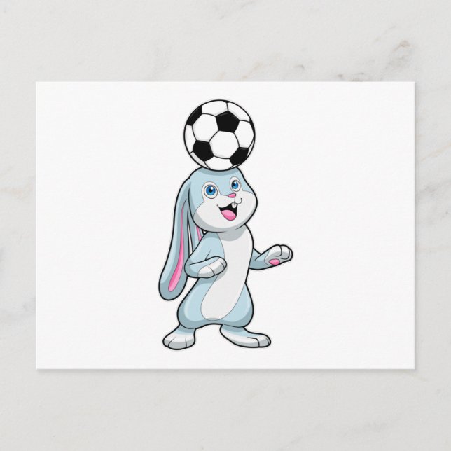 Kaninchen als Fußballspieler mit Fußball Postkarte (Vorderseite)
