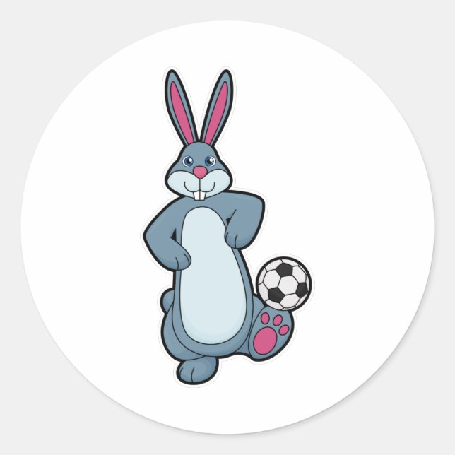 Kaninchen als Fußballspieler mit Fußball Runder Aufkleber (Vorderseite)