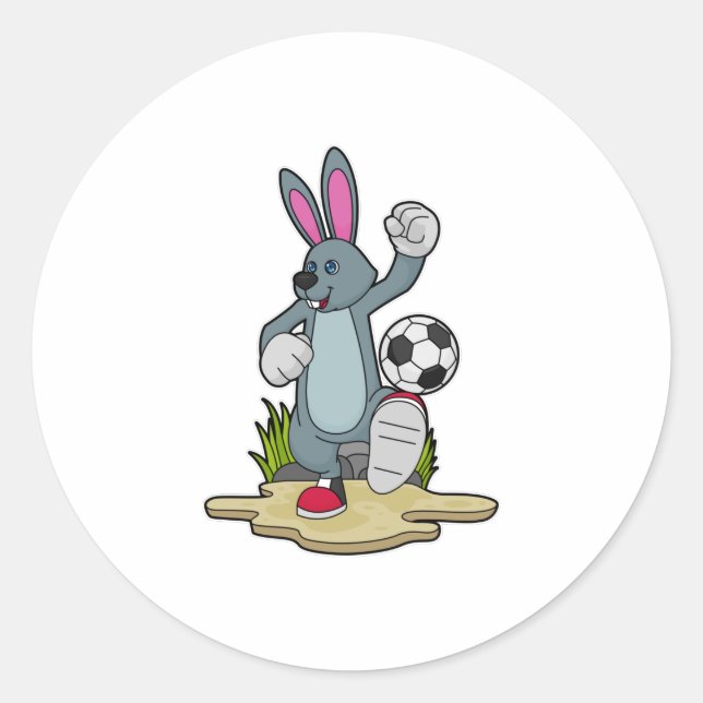 Kaninchen als Fußballspieler mit Fußball Runder Aufkleber (Vorderseite)