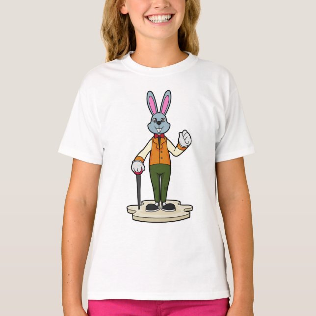 Kaninchen als Gentleman mit Cane T-Shirt (Vorderseite)