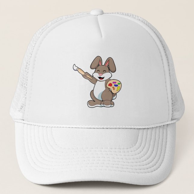 Kaninchen als Maler mit Pinsel und Farbe Truckerkappe (Vorderseite)