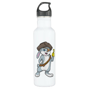 Kaninchen als Pirate mit Hakenhand und Piratenhut Edelstahlflasche