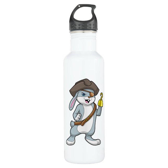 Kaninchen als Pirate mit Hakenhand und Piratenhut Edelstahlflasche (Vorderseite)