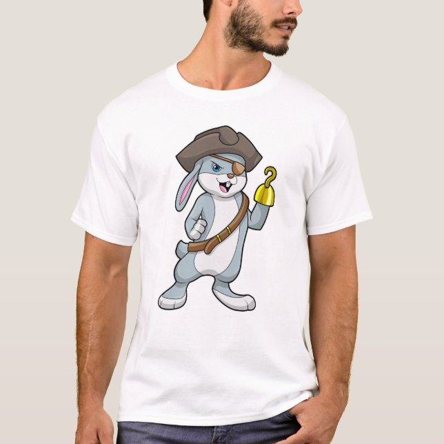 Kaninchen als Pirate mit Hakenhand und Piratenhut T-Shirt (Vorderseite)