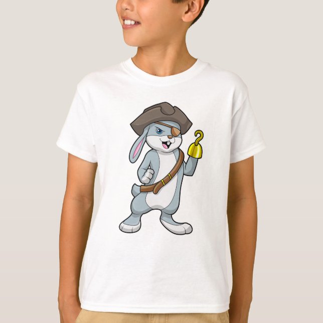 Kaninchen als Pirate mit Hakenhand und Piratenhut T-Shirt (Vorderseite)