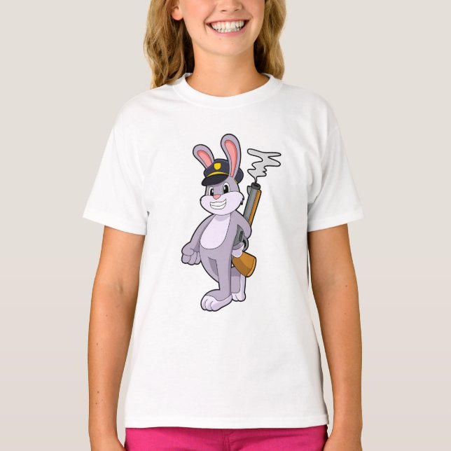 Kaninchen als Polizeibeamter mit Polizeihut T-Shirt (Vorderseite)