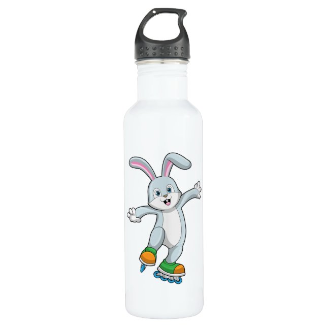 Kaninchen als Skater mit Inline-Skaten Edelstahlflasche (Vorderseite)