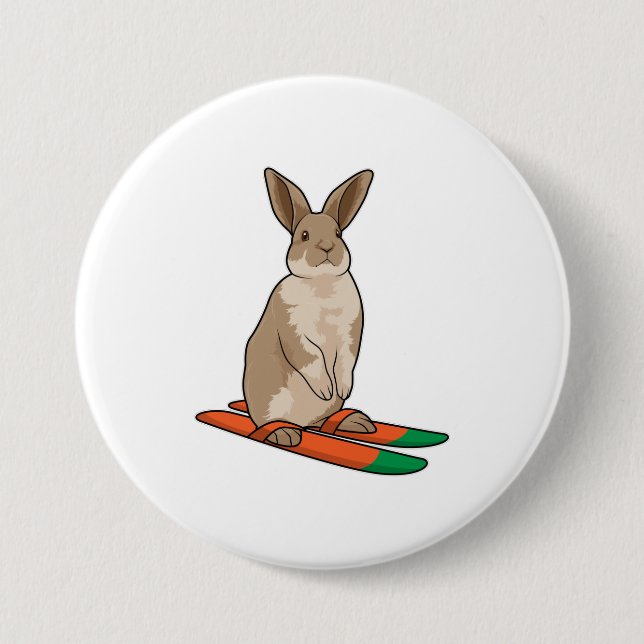 Kaninchen als Skifahrer mit Ski Button (Vorderseite)