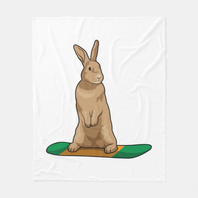Kaninchen als Snowboarder mit Snowboard Fleecedecke (Vorderseite)