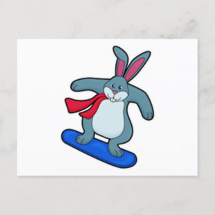 Kaninchen als Snowboarder mit Snowboard & Scarf Postkarte