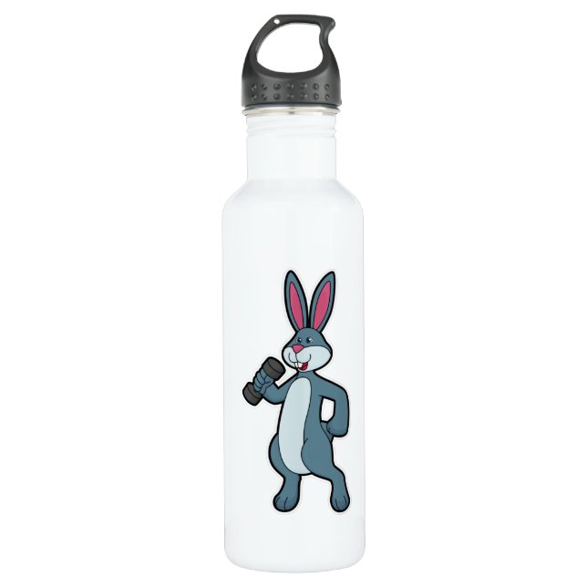 Kaninchen am Krafttraining mit Dumbell Edelstahlflasche (Vorderseite)