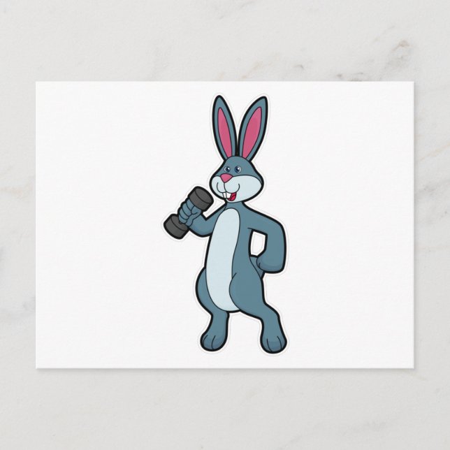 Kaninchen am Krafttraining mit Dumbell Postkarte (Vorderseite)