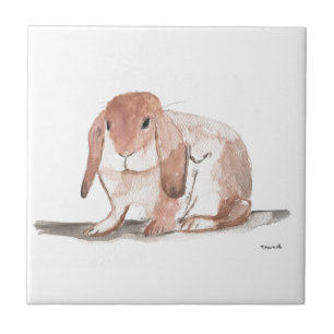 Kaninchen Aquarellmalerei Braun Vintage Fliese