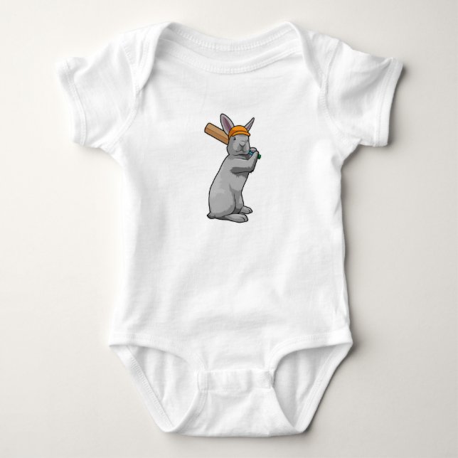 Kaninchen auf Cricket mit Cricket-Schläger Baby Strampler (Vorderseite)