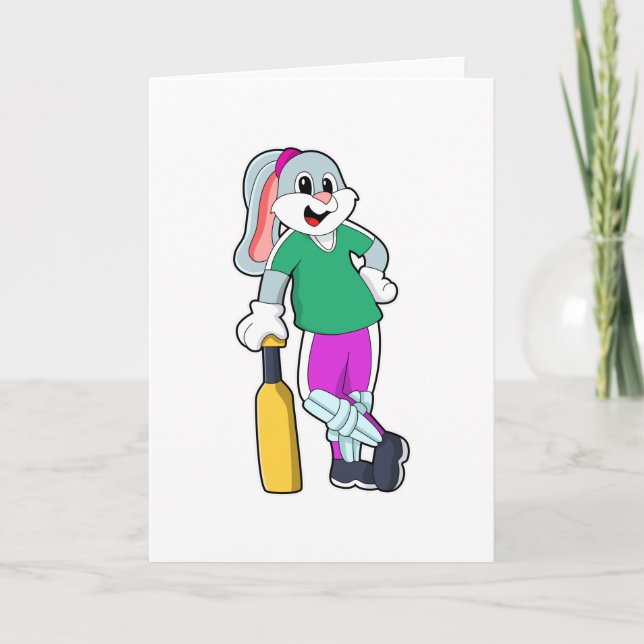 Kaninchen auf Cricket mit Cricket-Schläger Karte (Vorderseite)