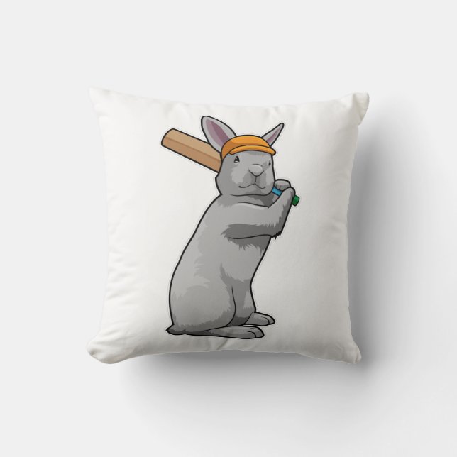 Kaninchen auf Cricket mit Cricket-Schläger Kissen (Vorderseite)