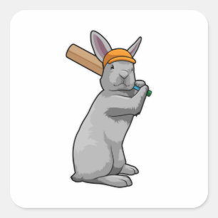 Kaninchen auf Cricket mit Cricket-Schläger Quadratischer Aufkleber