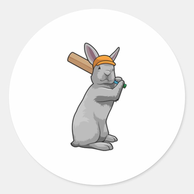 Kaninchen auf Cricket mit Cricket-Schläger Runder Aufkleber (Vorderseite)