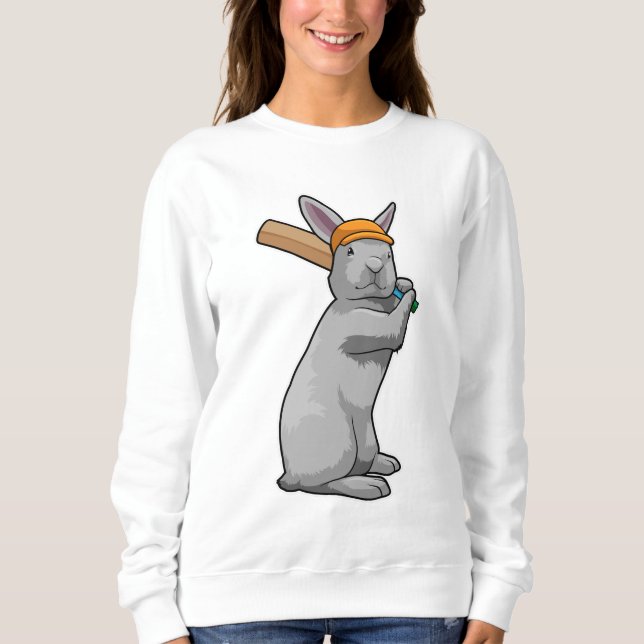 Kaninchen auf Cricket mit Cricket-Schläger Sweatshirt (Vorderseite)