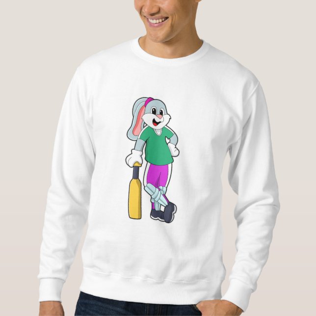 Kaninchen auf Cricket mit Cricket-Schläger Sweatshirt (Vorderseite)