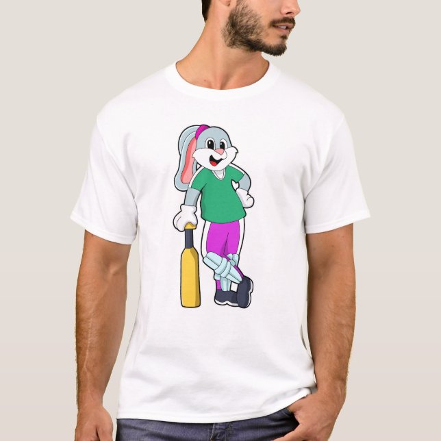 Kaninchen auf Cricket mit Cricket-Schläger T-Shirt (Vorderseite)