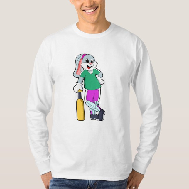 Kaninchen auf Cricket mit Cricket-Schläger T-Shirt (Vorderseite)